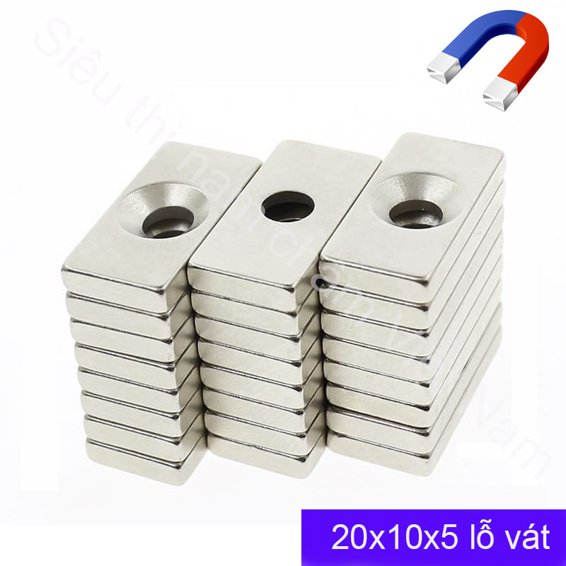 Nam châm đất hiếm 20x10x5 lỗ tròn bắt vít, nam châm siêu hít tiện dụng