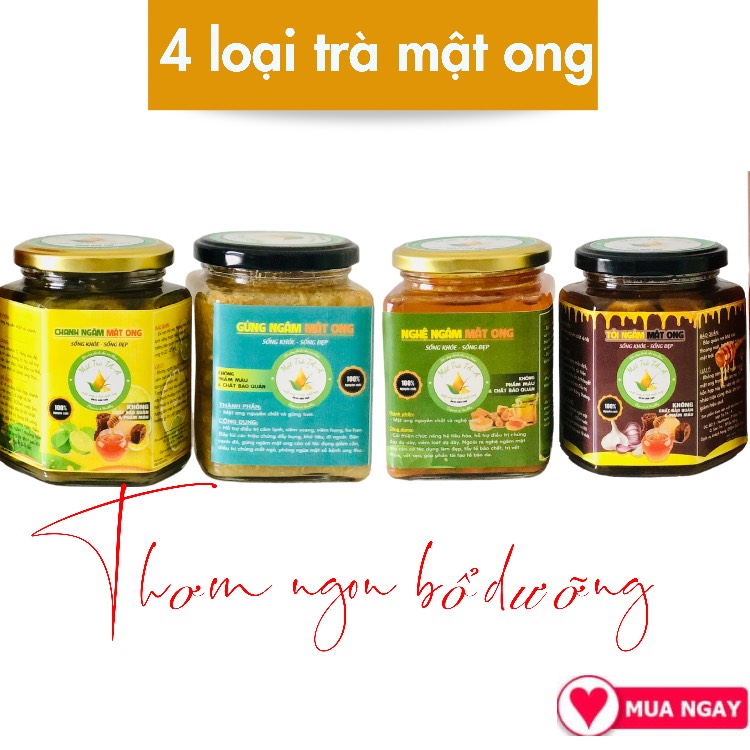 Combo trà ngon , 4 loại trà mix mật ong đặc biệt, chanh đào mật ong, gừng mật ong, tỏi cô đơn mật ong, nghệ ngâm mật ong