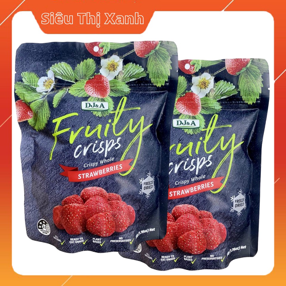 Combo 2 Gói Dâu Tây Úc DJ&A Sấy Giòn Crispy Freeze Dried Strawberries - Hàng Úc Nhập Khẩu