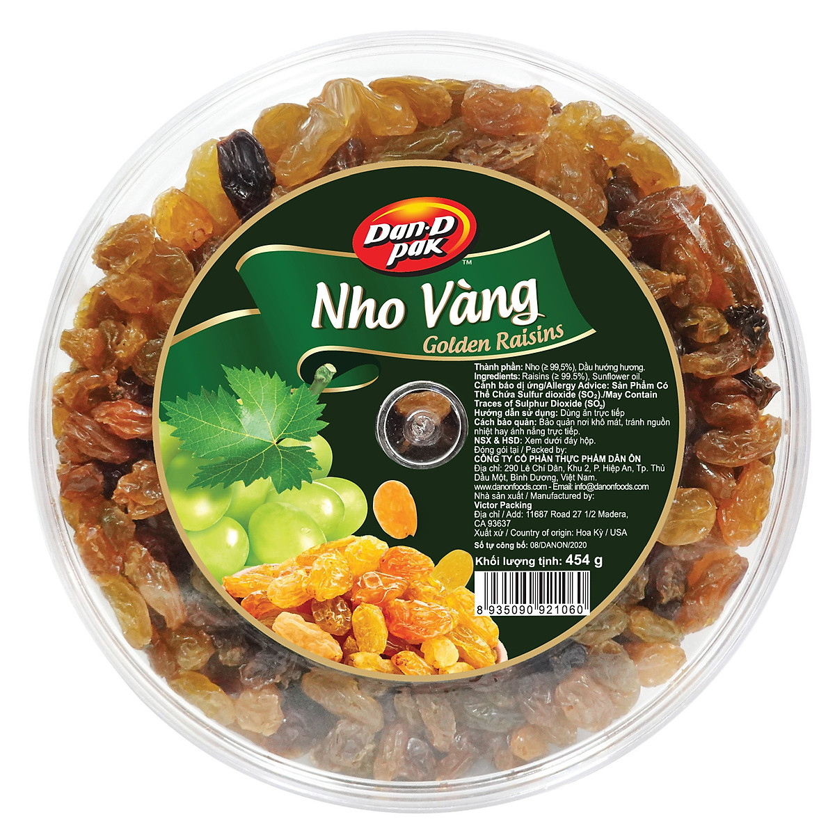 Nho vàng Chile 454gr DAN D PAK 100% TỰ NHIÊN