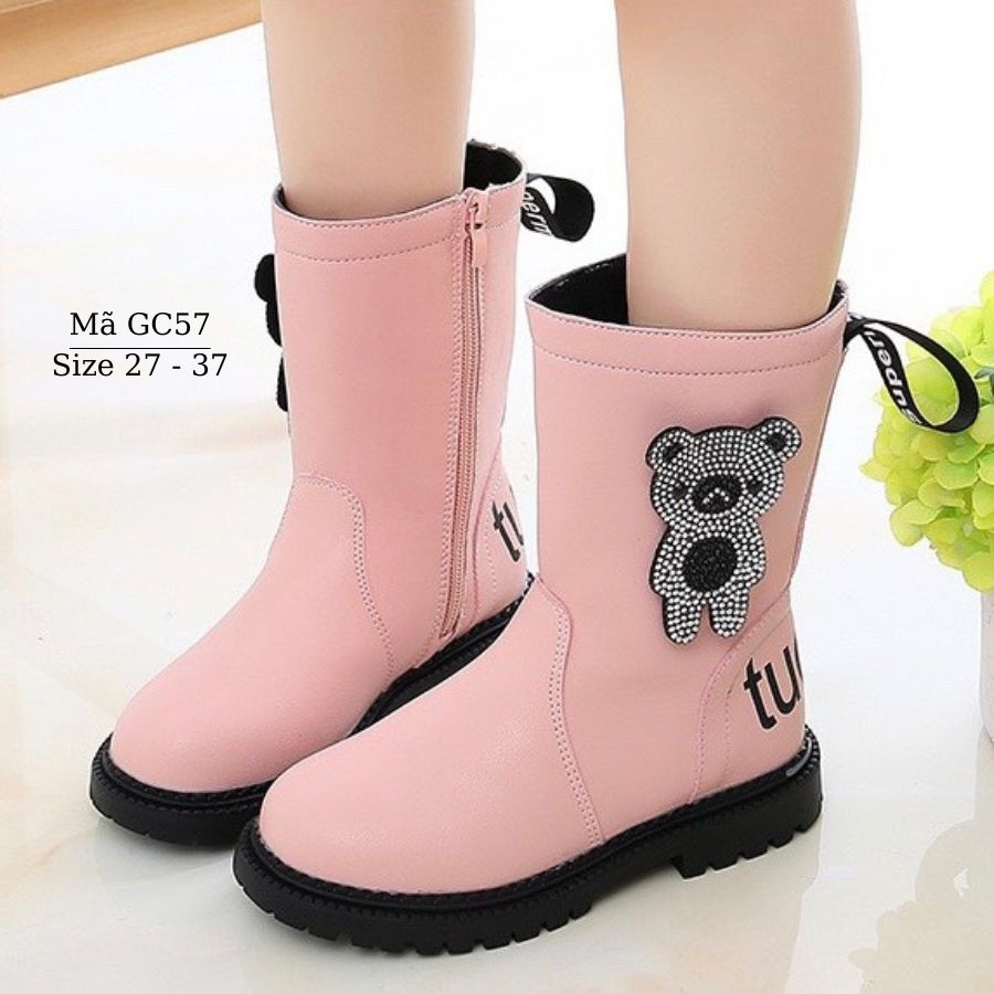 Bốt cho bé gái 3 - 12 tuổi màu hồng khóa kéo điệu đà và duyên dáng phong cách Hàn Quốc GC57