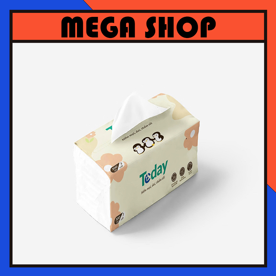 [hIệu TODAY] Khăn giấy không huỳnh quang 100% bột giấy phân loại 300 tờ 3 lớp/ 1280 tờ 4 lớp