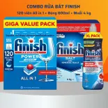 Combo rửa bát Finish All in one 120 Viên+Muối Finish 1,5 Kg+Bóng Finish 800ml đủ loại combo chuyên dùng cho máy rửa chén máy rửa bát