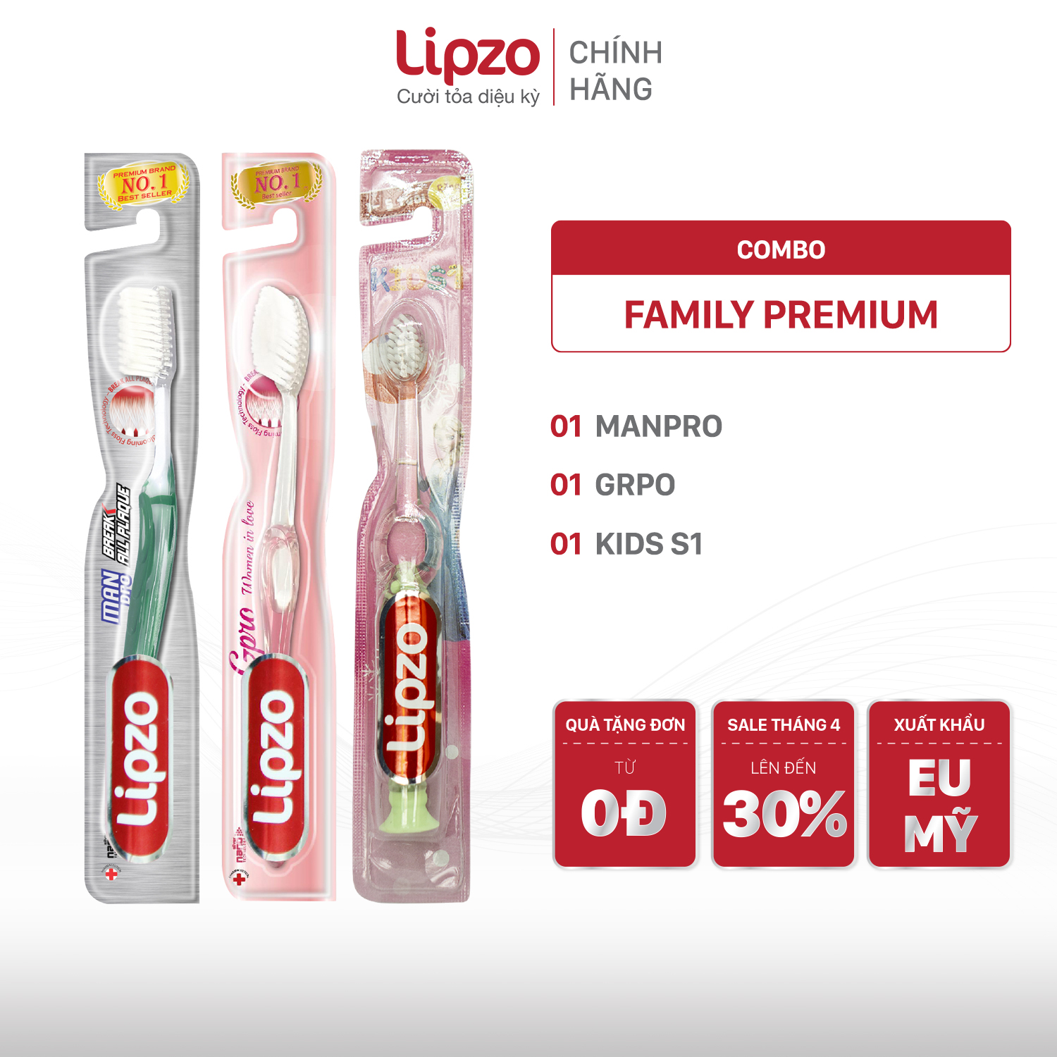 Combo 3 bàn chải lipzo cao cấp cho gia đình