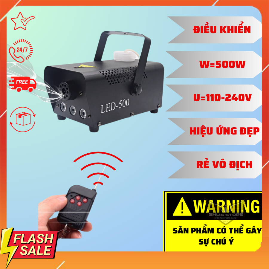 Máy tạo khói 500w sân khấu karaoke vũ trường, máy phun khói sân khấu có đèn led điều khiển không dây