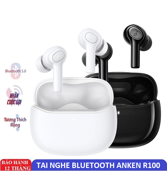 Tai nghe Bluetooth Soundcore Anker R100 True Wireless, 25 giờ nghe nhạc, chống nước IPX5, tích hợp 2 mic