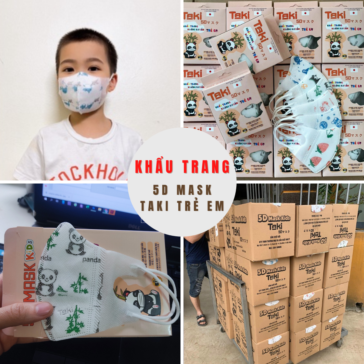 [Sỉ 1 thùng 100/50 hộp] khẩu trang 5d trẻ em Nhật Minh và Taki chính hãng,nhiều hình đáng yêu (hộp 10 cái bé từ 1-10 tuổi), dày 3 lớp kháng khuẩn, vải không dệt, quai thun, đạt tiêu chuẩn iso của bộ y tế