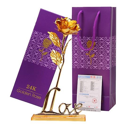 Hoa hồng mạ vàng 24k kèm đế chữ love