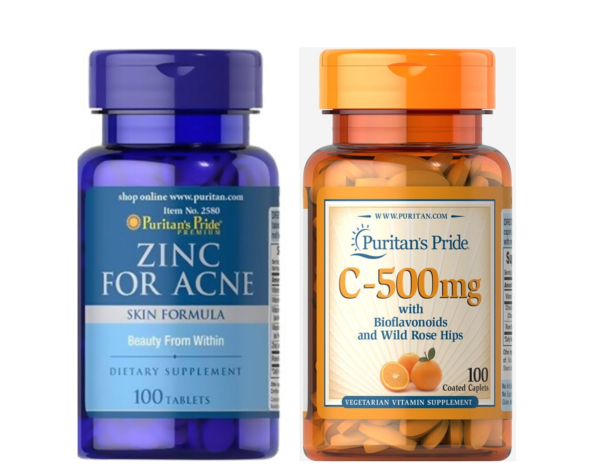 Combo kẽm trzị mụn nhanh liền sẹo, mờ vết thâm Kem trzi mun Zinc for Acne HSD tháng 06/2025 & Vitamin C 500mg  Puritan's Pride HSD tháng 2/2025