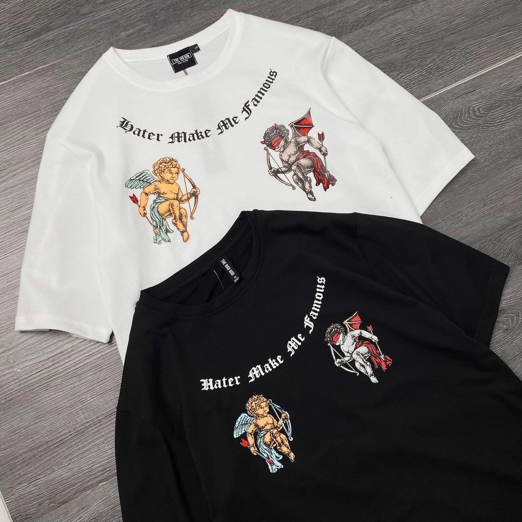 →※▲ áo thun tay lỡ hater the bad god , áo thun cotton nam nữ unisex , msw town