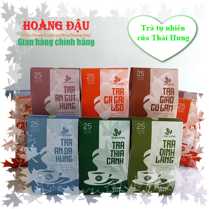 Combo 3 hộp trà Thái Hưng các loại Trà thìa canh, Trà giảo cổ lam, Trà đinh lăng, Trà cà gai leo, Trà an dạ Hưng, Trà an gút Hưng (25 túi x 5gr)