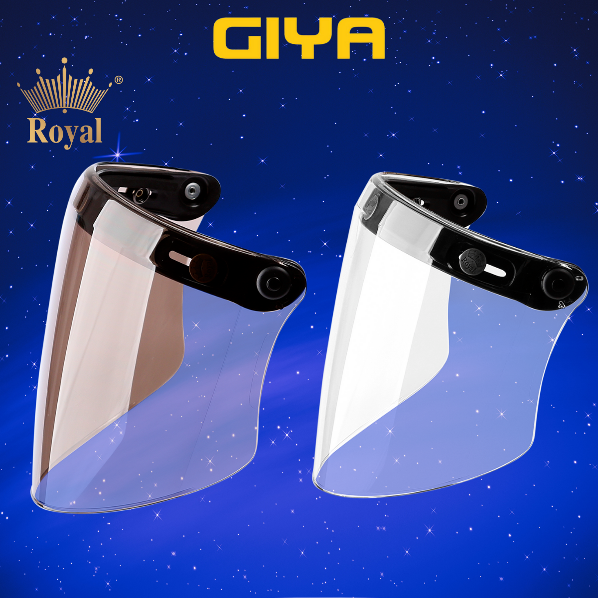 Kính flat chắn gió gắn mũ bảo hiểm royal 3/4 1/2 có nút bấm - giya helmet
