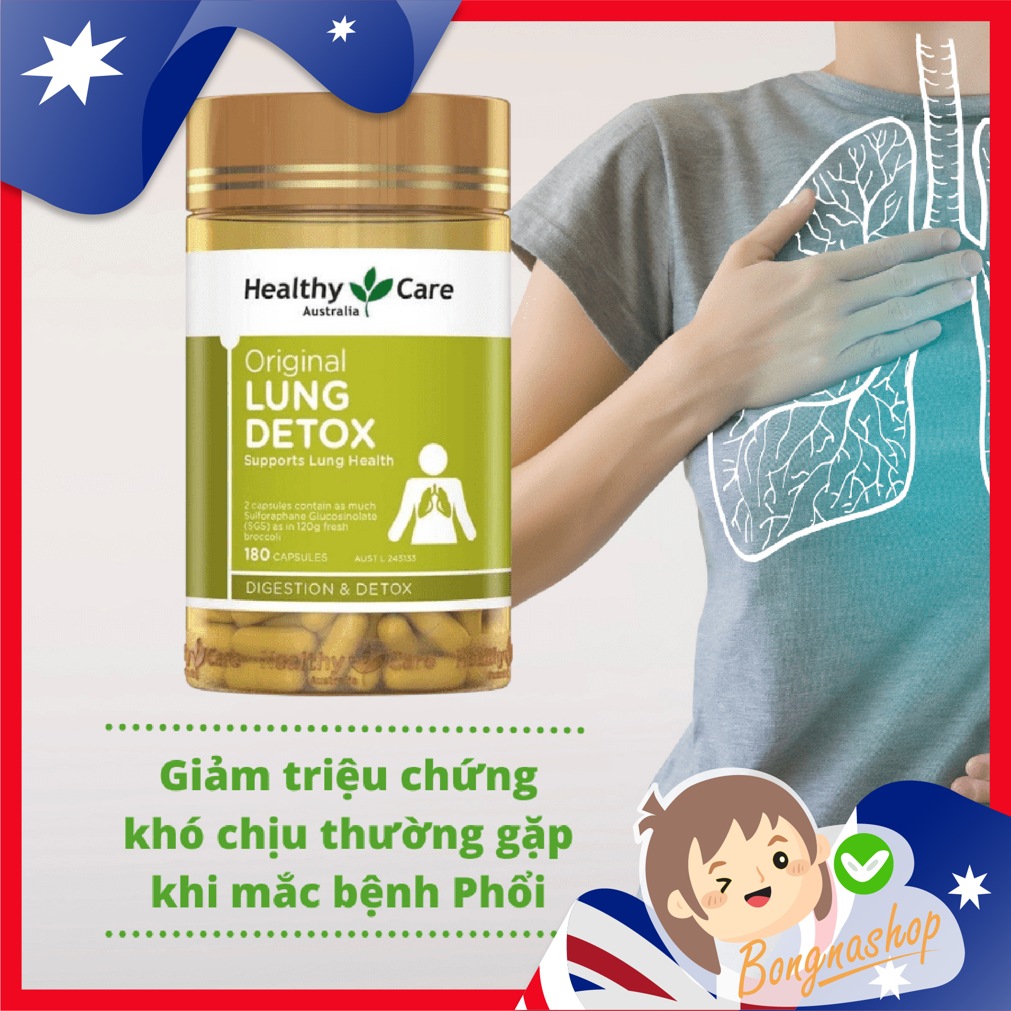 Thải độc phổi của Úc Healthy Care Original Lung Detox 180 viên