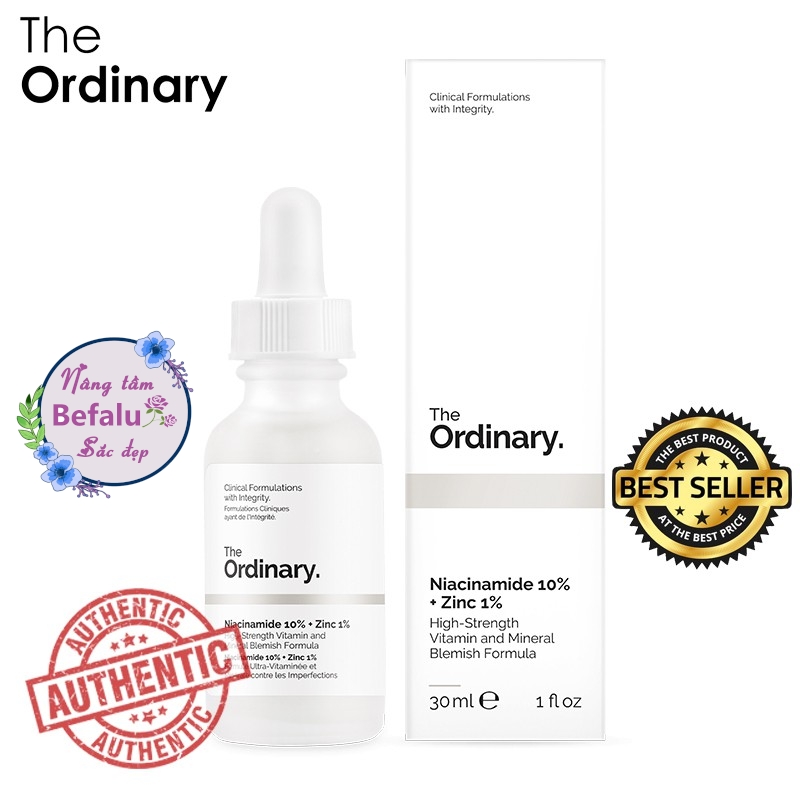 Serum cho da mụn, giảm thâm, cân bằng nhờn The Ordinary Niacinamide 10% + Zinc 1% Hộp 30ml