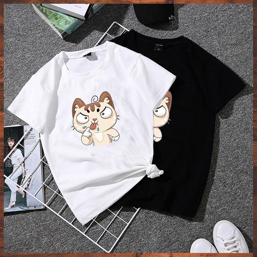 Áo thun unisex tay lỡ form rộng mèo dễ thương vải dày mịn 2020TN1047
