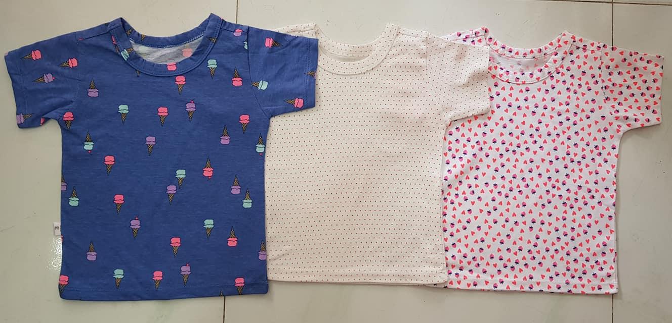 HCM áo thun bé gái combo 3 cái vải xuất dư size 1 đến 7 từ 6 đến 35 kg áo thun cotton ngắn tay bé gái