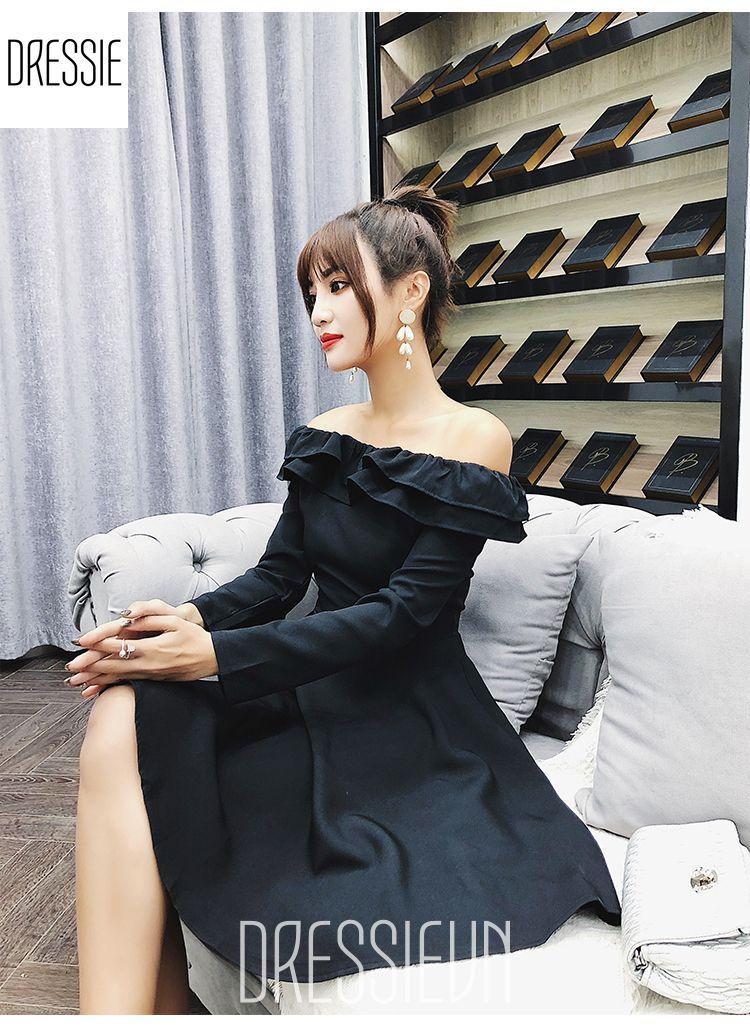 Đầm dự tiệc đầm xòe đầm đẹp váy nữ áo đầm đẹp cao cấp DRESSIE đầm trễ vai hở vai bẹt vai tay dài thời trang nữ sexy đẹp dạo phố dự tiệc quần áo nữ xinh xắn váy đầm dự tiệc sang trọng trẻ trung - DX144 (Đen - Đỏ) - Kèm hình ảnh thật