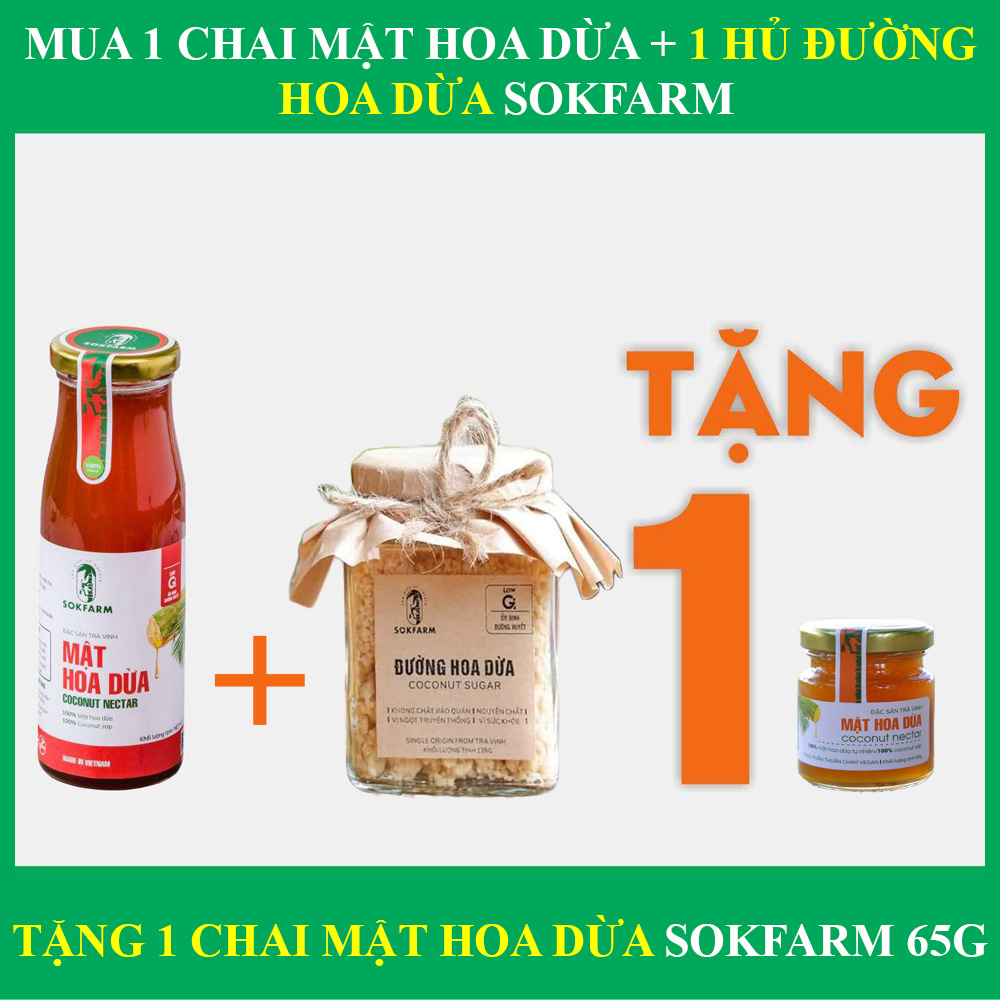 [Combo] Mật Hoa Dừa SokFarm 250G + Đường Hoa Dừa SokFarm 135G - Đặc Sản Trà Vinh, Thuần Chay, Tăng Sức Đề Kháng, Thay Thế Mật Ong