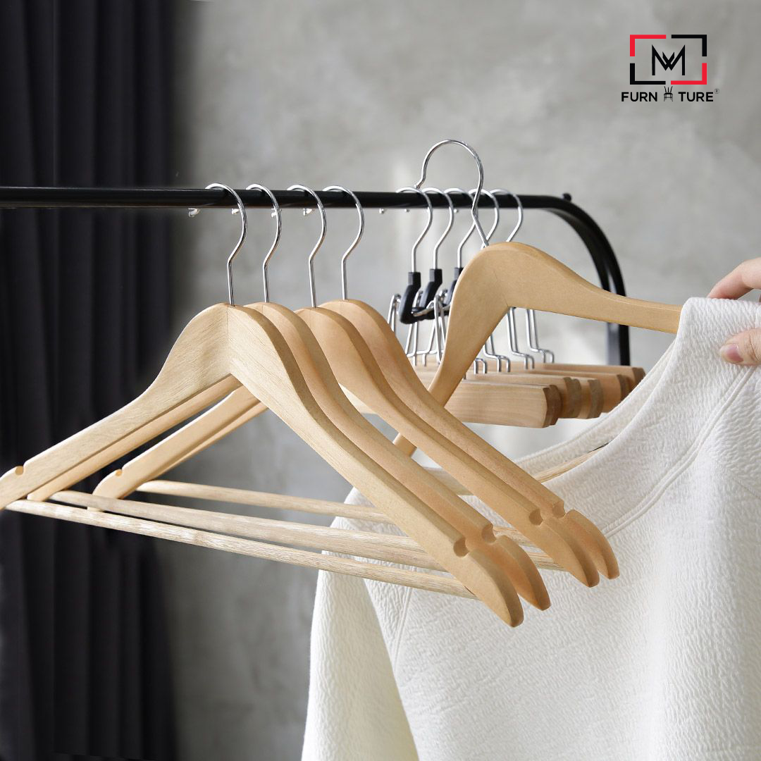 Combo 35 móc gỗ thanh ngang cao cấp - móc treo quần áo bằng gỗ