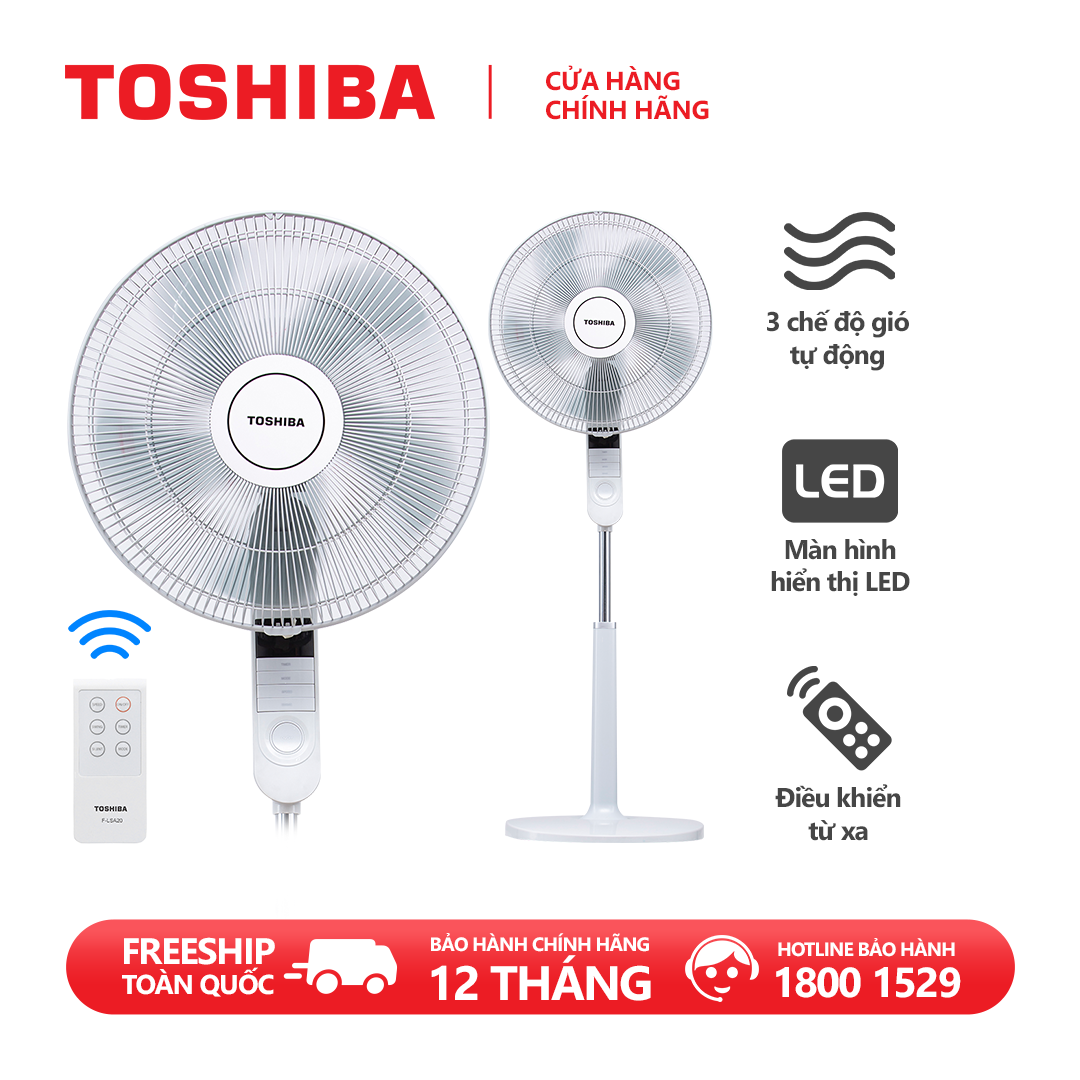 Quạt đứng Toshiba F-LSA20(H)VN 60W - Màu xám - Điều khiển từ xa - 5 cánh - Hẹn giờ tắt/mở - Màn LED hiển thị - Chế độ gió thông minh - Hàng chính hãng, bảo hành 12 tháng, chất lượng Nhật Bản