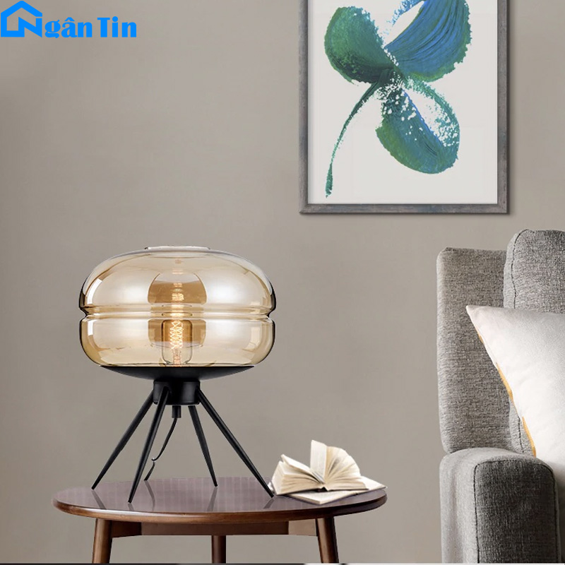 Đèn Led để bàn phòng khách phòng ngủ thuỷ tinh cao cấp DB605 Ngân Tin (Tặng kèm một bóng Led Edison 6W ánh sáng vàng)