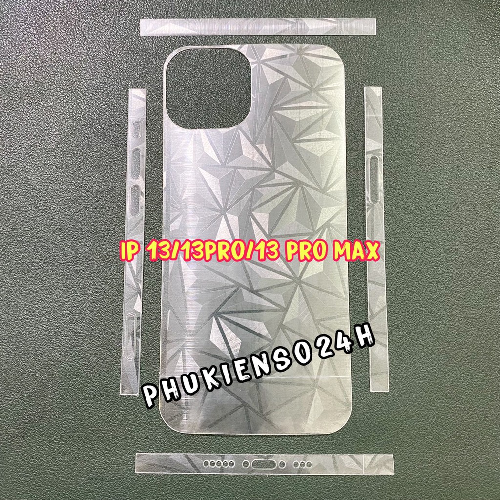 Combo ip 13 / ip 13 pro / ip 13 pro max dán skin mặt sau vân 3d + dán viền vân 3d kim cương bảo vê toàn máy