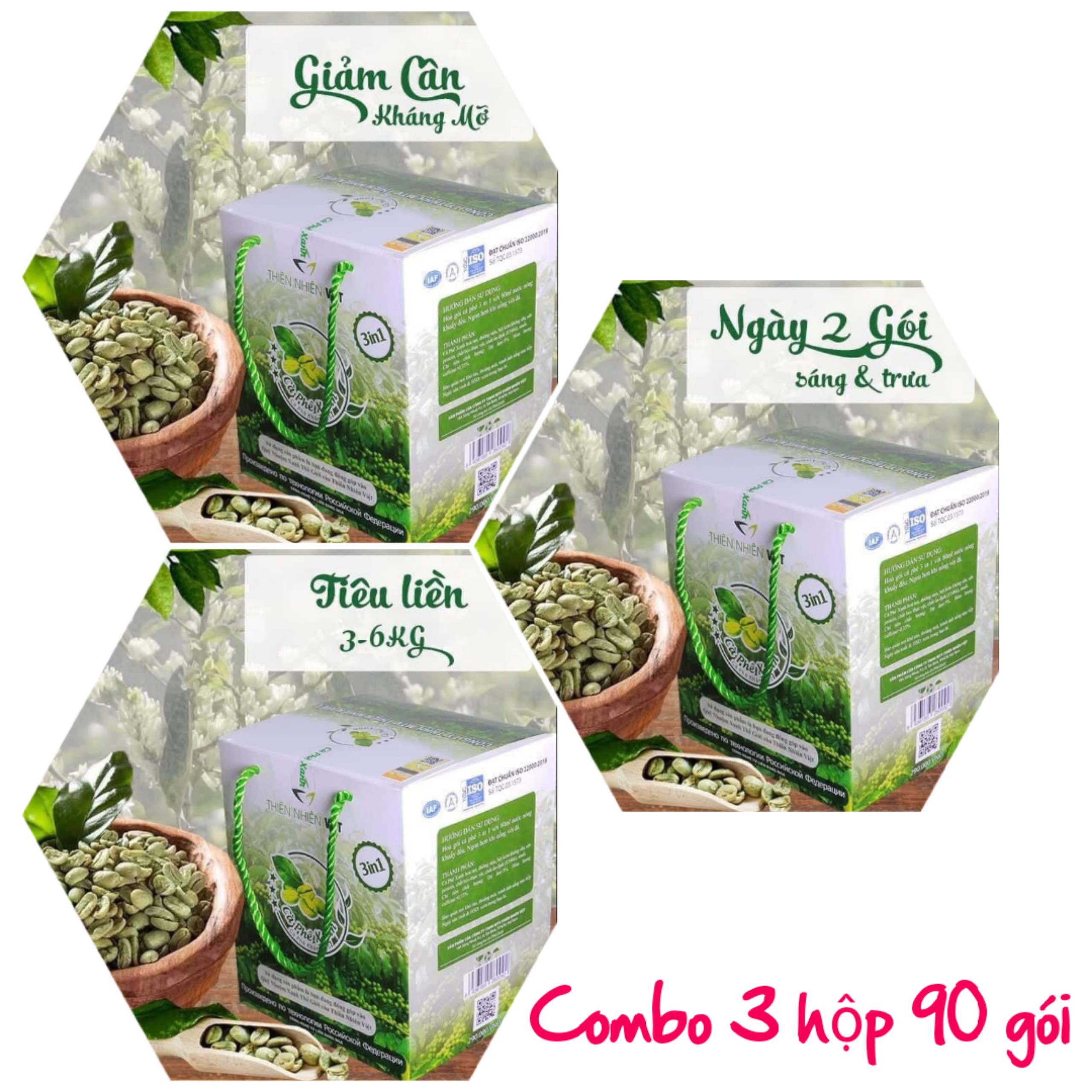 Combo 3 hộp cà phê xanh kháng mỡ hỗ trợ giảm cân - thiên nhiên việt