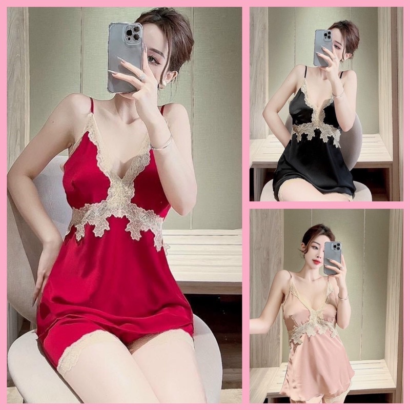 Bộ ngủ sexy- đồ ngủ satin cao cấp có mút form 40-55kg