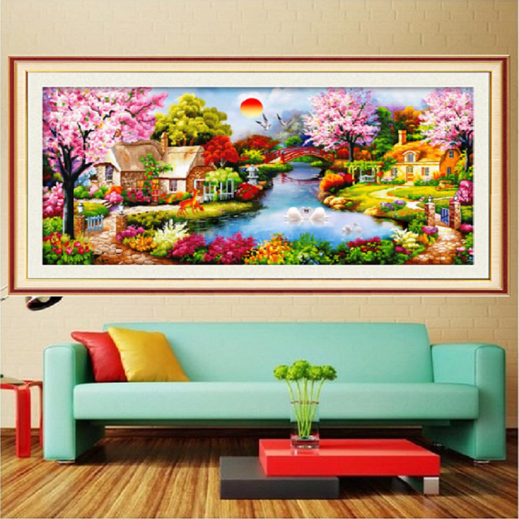 TRANH ĐÍNH ĐÁ TỔ ẤM HẠNH PHÚC LV004 - KT:100*50cm
