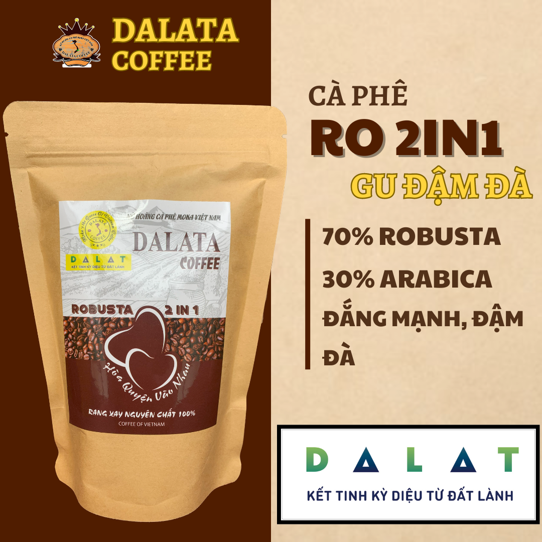Cà phê nguyên chất đà lạt - cầu đất. robusta 2in1 - dalata coffee. đắng đậm, đầm, mạnh.