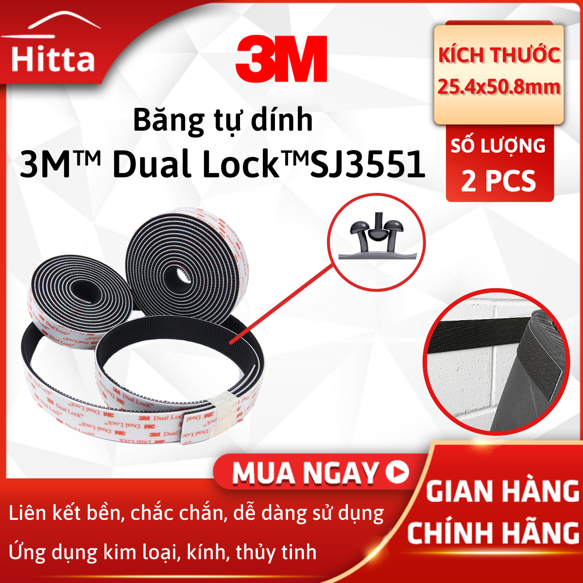 Băng dính tự dính 3m™ dual lock™ sj3551 2 miếng