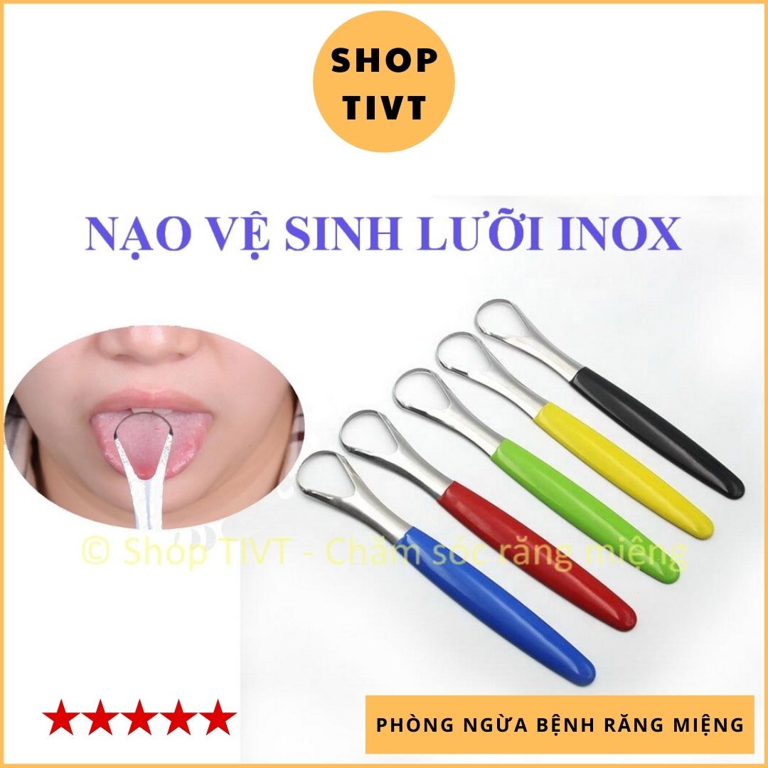 Cây rơ lưỡi bằng Inox có hộp, cạo, nạo, vệ sinh sạch rêu lưỡi, làm sạch khoang miệng, hết hơi thở hôi, nóng, dụng cụ cạo lưỡi bằng thép không gỉ-TIVT