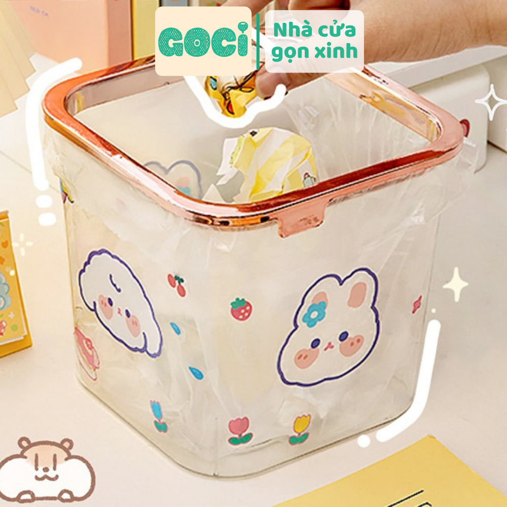 Thùng rác để bàn trong suốt họa tiết hoạt hình dễ thương chất liệu nhựa PP cao cấp bền đẹp giúp trang trí phòng tiện lợi