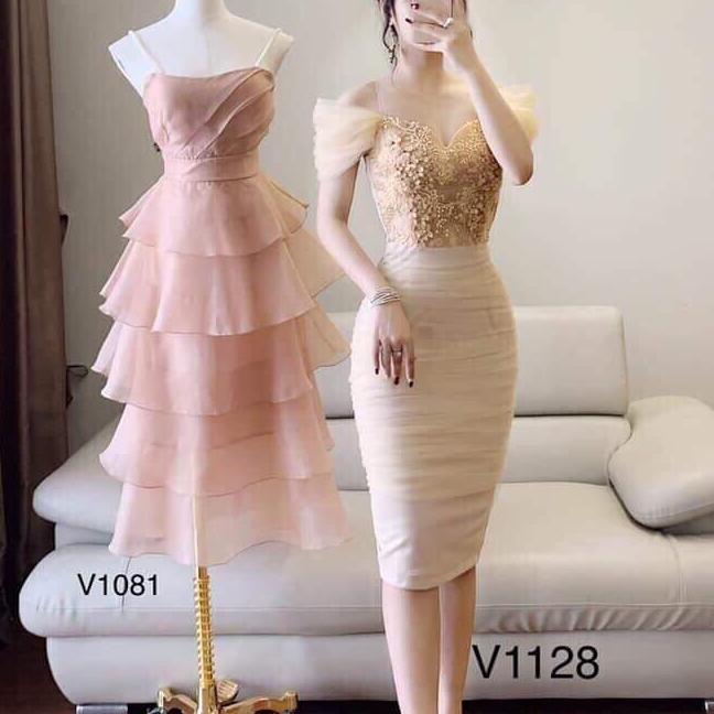 Đầm nhún lưới phối ren đính kim sa