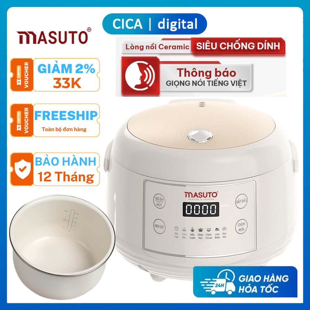 Nồi Cơm Điện Tử Masuto MSCookerAI 1,5L – Công Nghệ AI Nấu Cơm Tự Điều Chỉnh, Chống Dính Cao Cấp, Thiết Kế Hiện Đại, Dễ Sử Dụng - Bảo Hành 12 Tháng