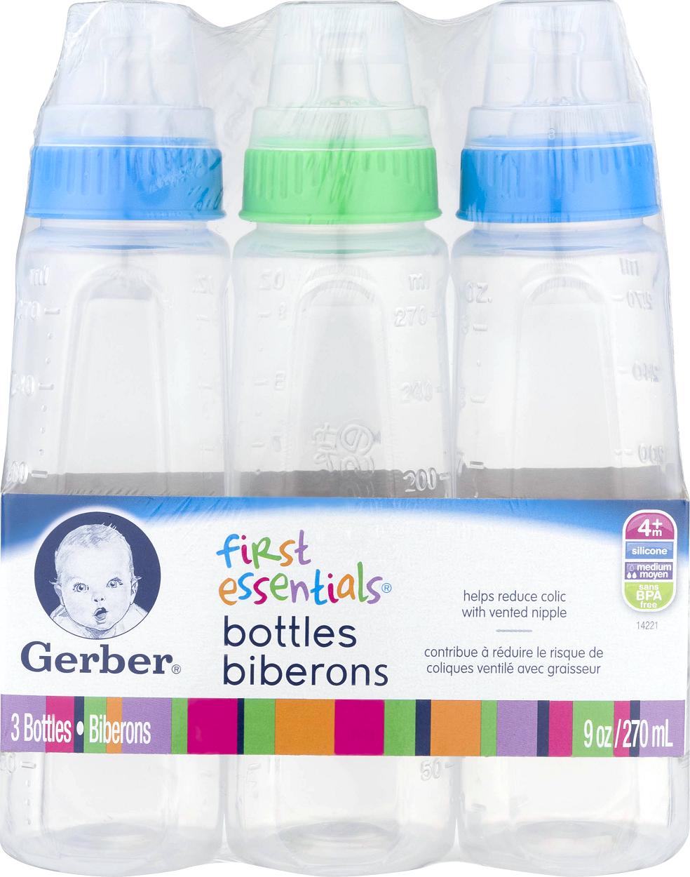 Set 3 bình sữa Gerber First Essentials núm silicon 270ml -Xách tay Mỹ