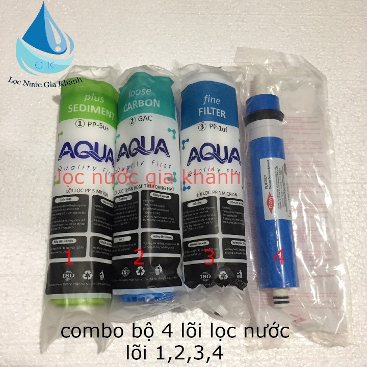 Lõi lọc nước số 4 màng ro dow filmtec + bộ lõi lọc nước aqua số 1,2,3 .