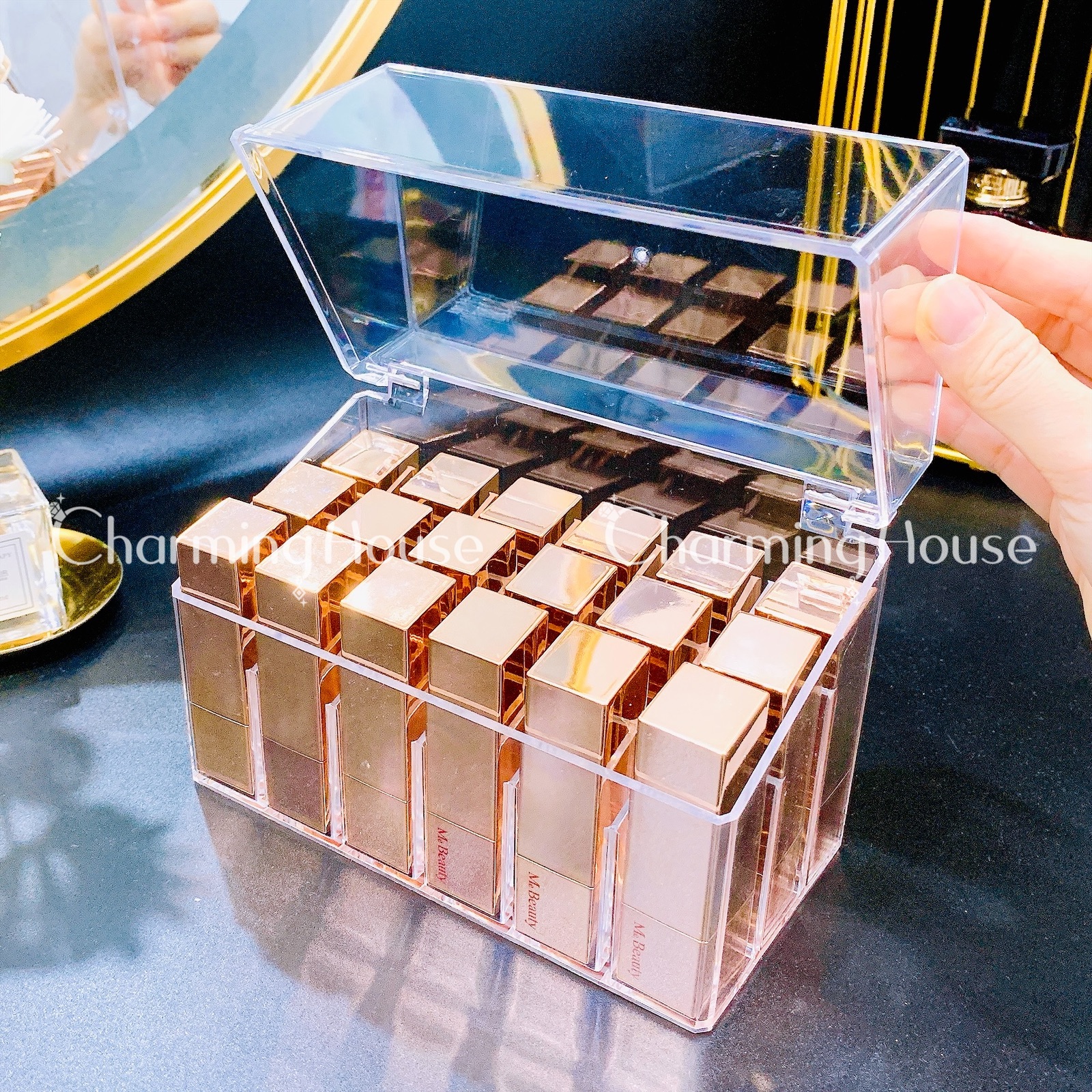 - khay đựng son có nắp 24 thỏi son cao cấp