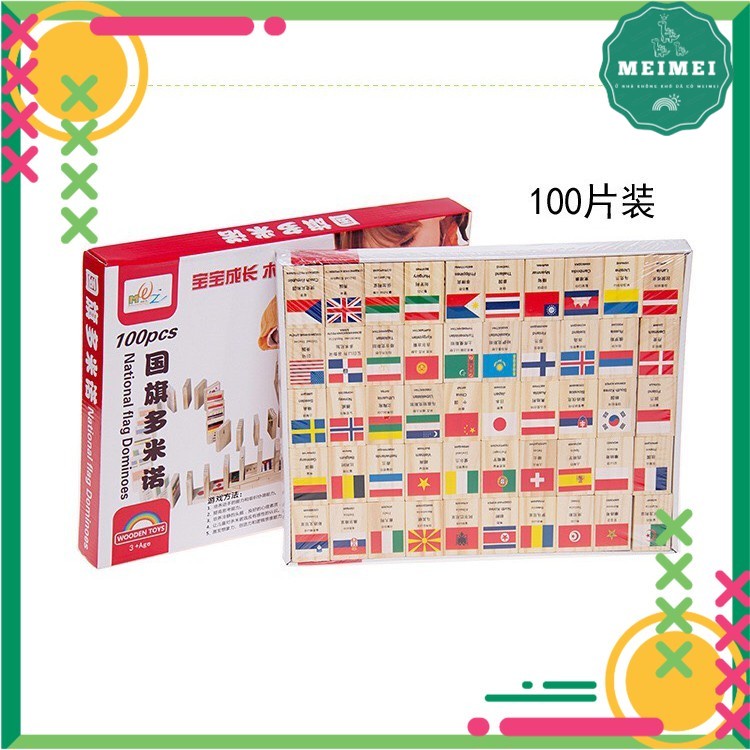 Domino gỗ 100 hình cờ các quốc gia