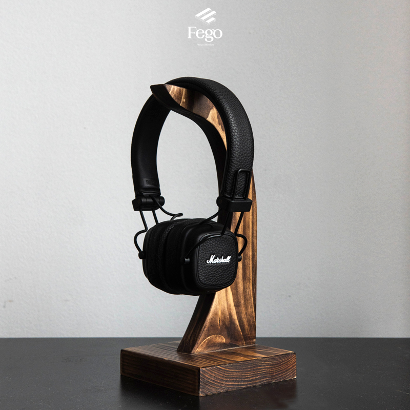 Giá treo tai nghe fego gỗ thông tự nhiên, kệ đỡ headphone thân gỗ