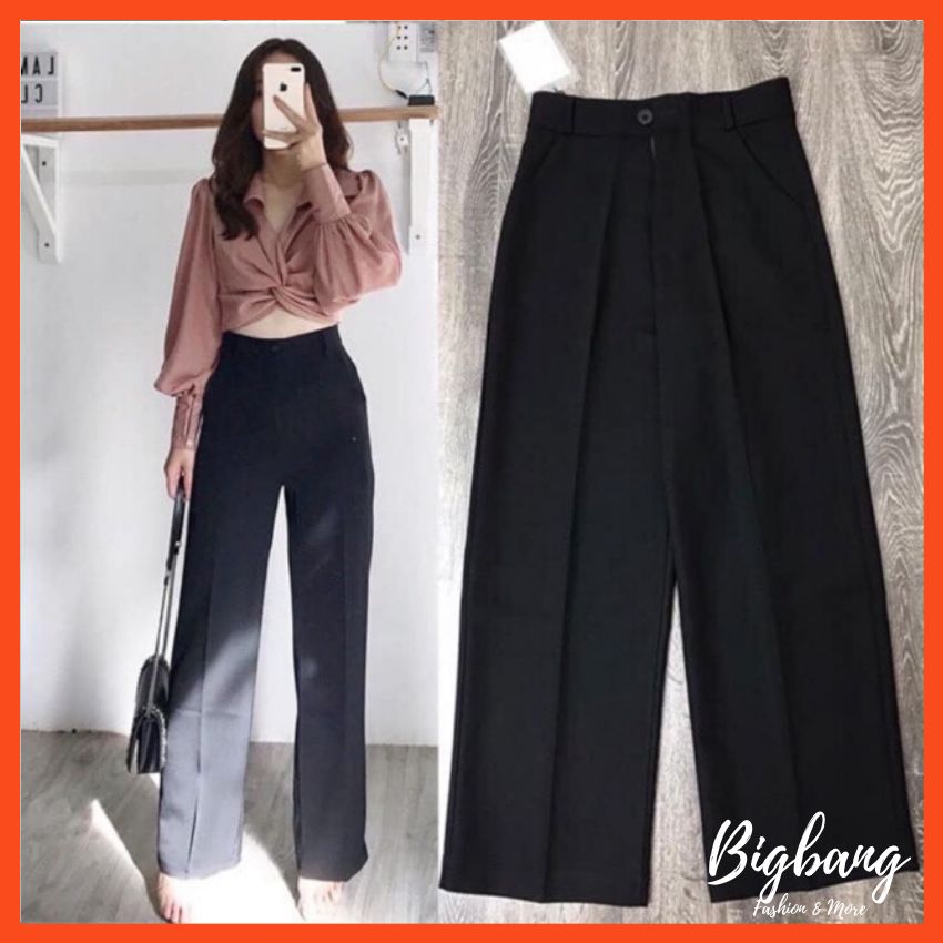 Quần ống rộng culottes khóa giữa vải tuyết mưa suông dài siêu Hot, quần ống suông cạp cao dáng dài 3 màu tím, đen, kem cực trend