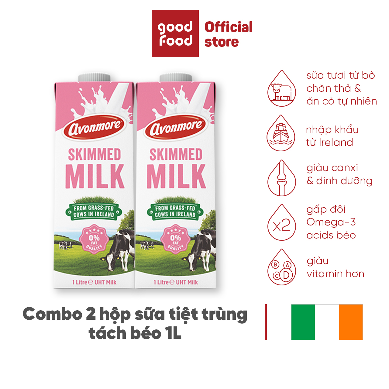 sữa tươi tách béo tiệt trùng (không đường) avonmore uht skimmed milk 1l giảm cân giữ dáng hiệu quả tốt cho sức khỏe 1