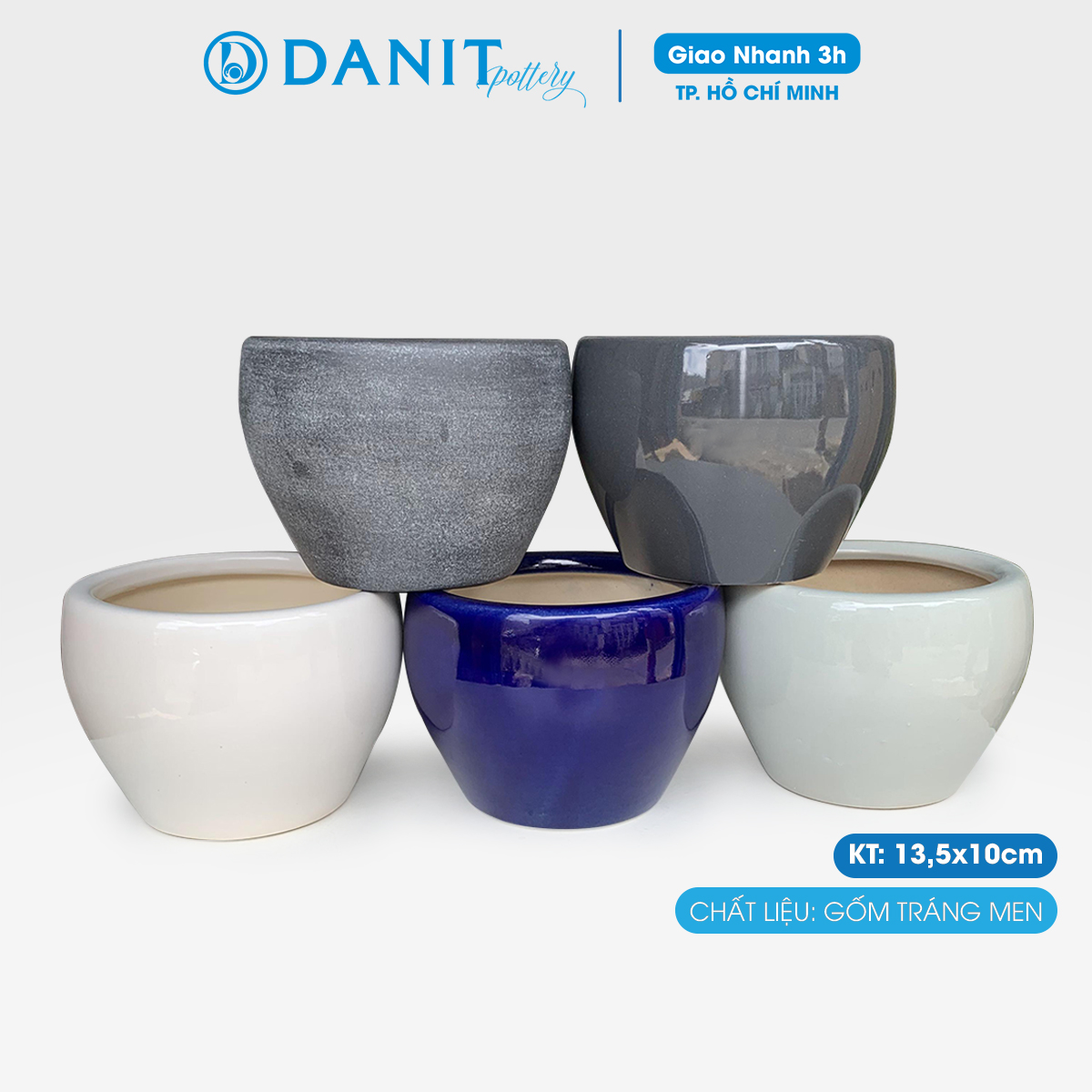 Chậu gốm trồng cây, chậu gốm mini 13cm trồng sen đá, trồng cây để bàn hình lu nhiều màu như hình