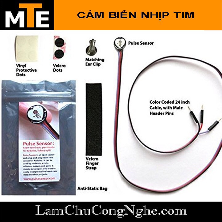 Mạch cảm biến nhịp tim Pulse sensor kèm phụ kiện - Module Arduino