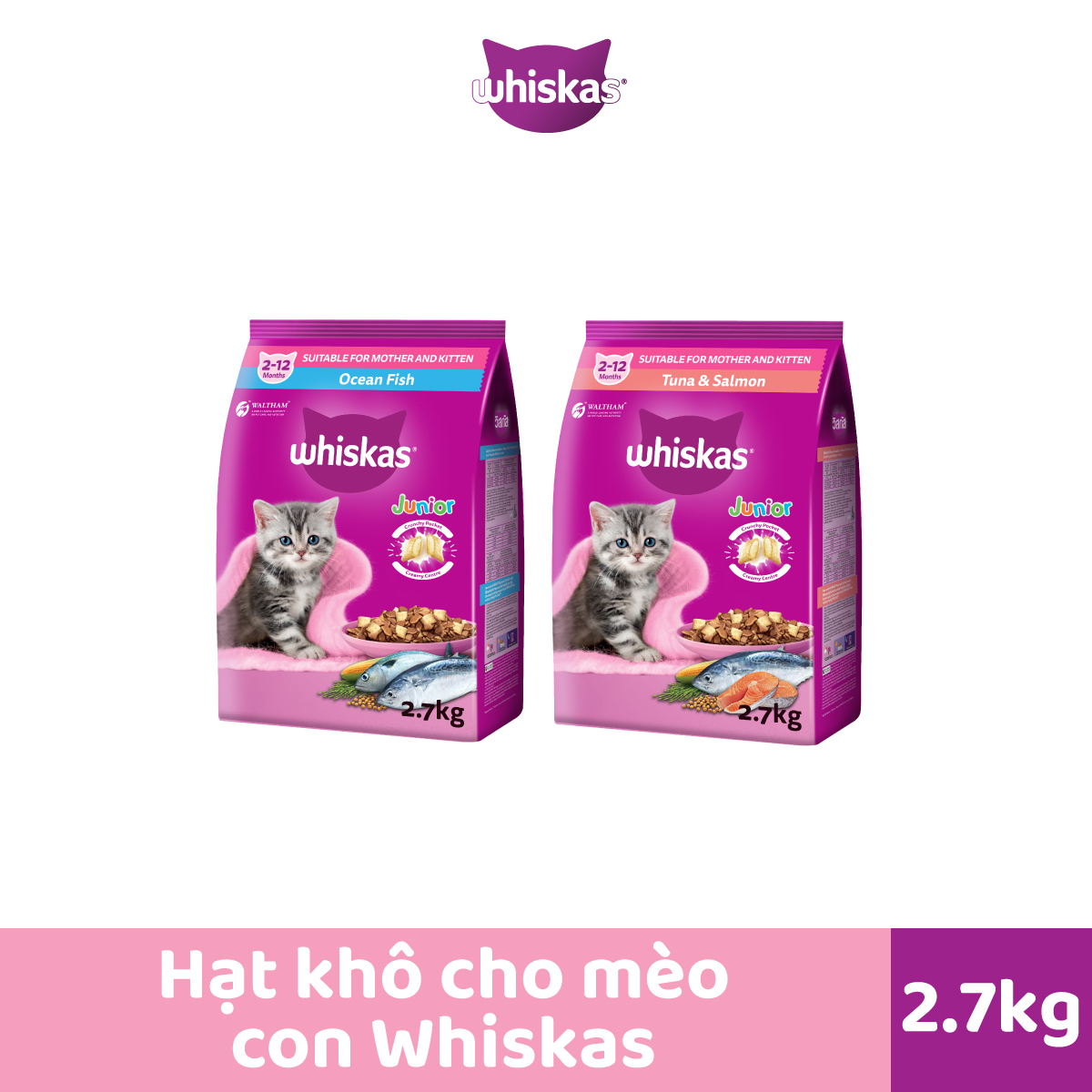 WHISKAS Thức ăn dạng hạt cho mèo con từ 2-12 tháng tuổi, 2.7kg