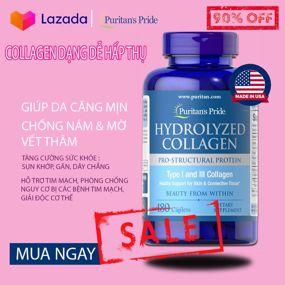 Viên uống căng mịn da chống nám Collagen thủy phân Puritans Pride Hydrolyzed Collagen 1000mg 180 viên (MỚI)