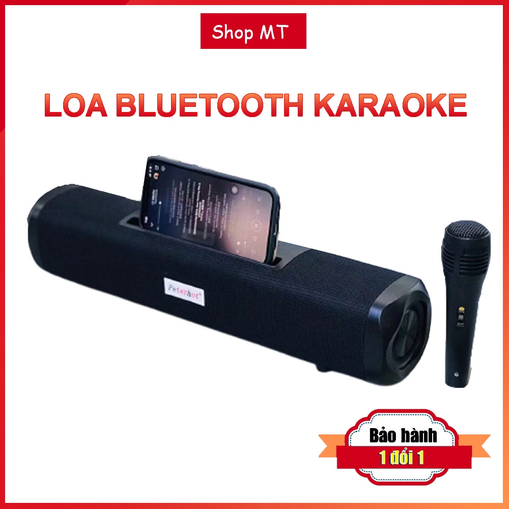 Loa karaoke Loa kèm Mic mẫu mới kiểu dáng dài, Bass khỏe thiết kế có giá đỡ điện thoại Tặng kèm 1 Micro Bảo hành 6 tháng