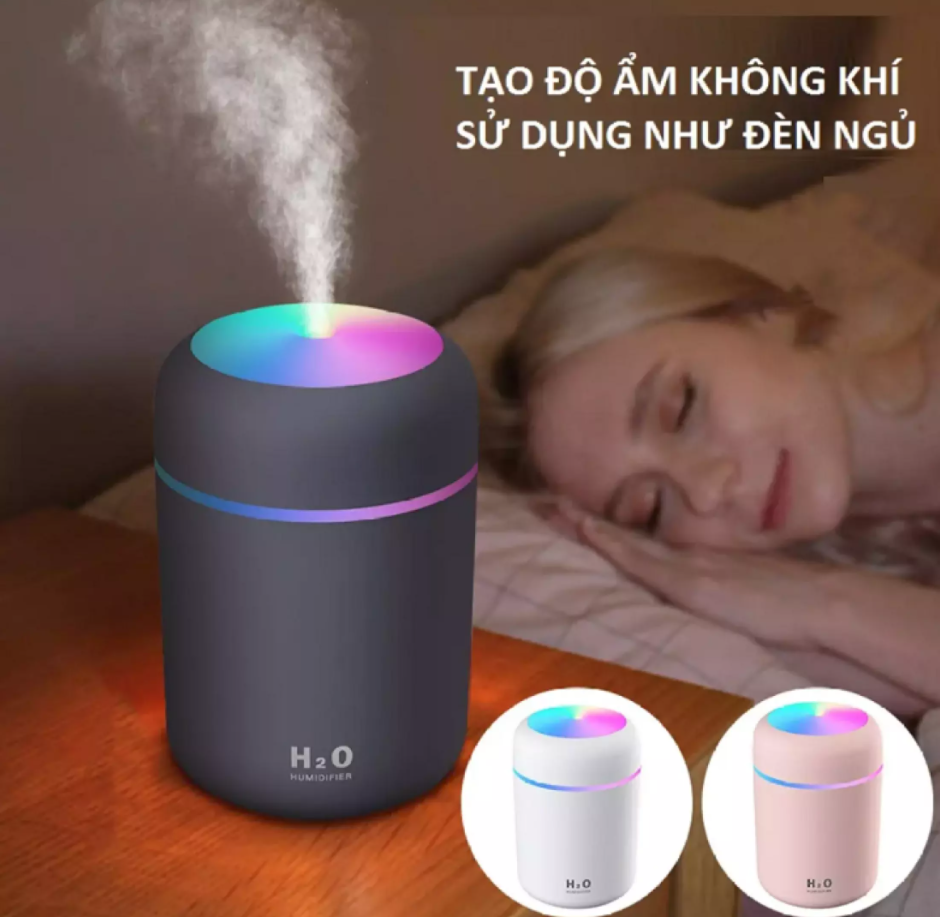Máy phun sương mini, máy phun sương h2o tạo ẩm Kiêm máy xông tinh dầu, khuếch tán tinh dầu làm Đèn Ngủ, có đèn Led nhiều màu dùng sạc USB, phun sương tạo ẩm lọc không khí
