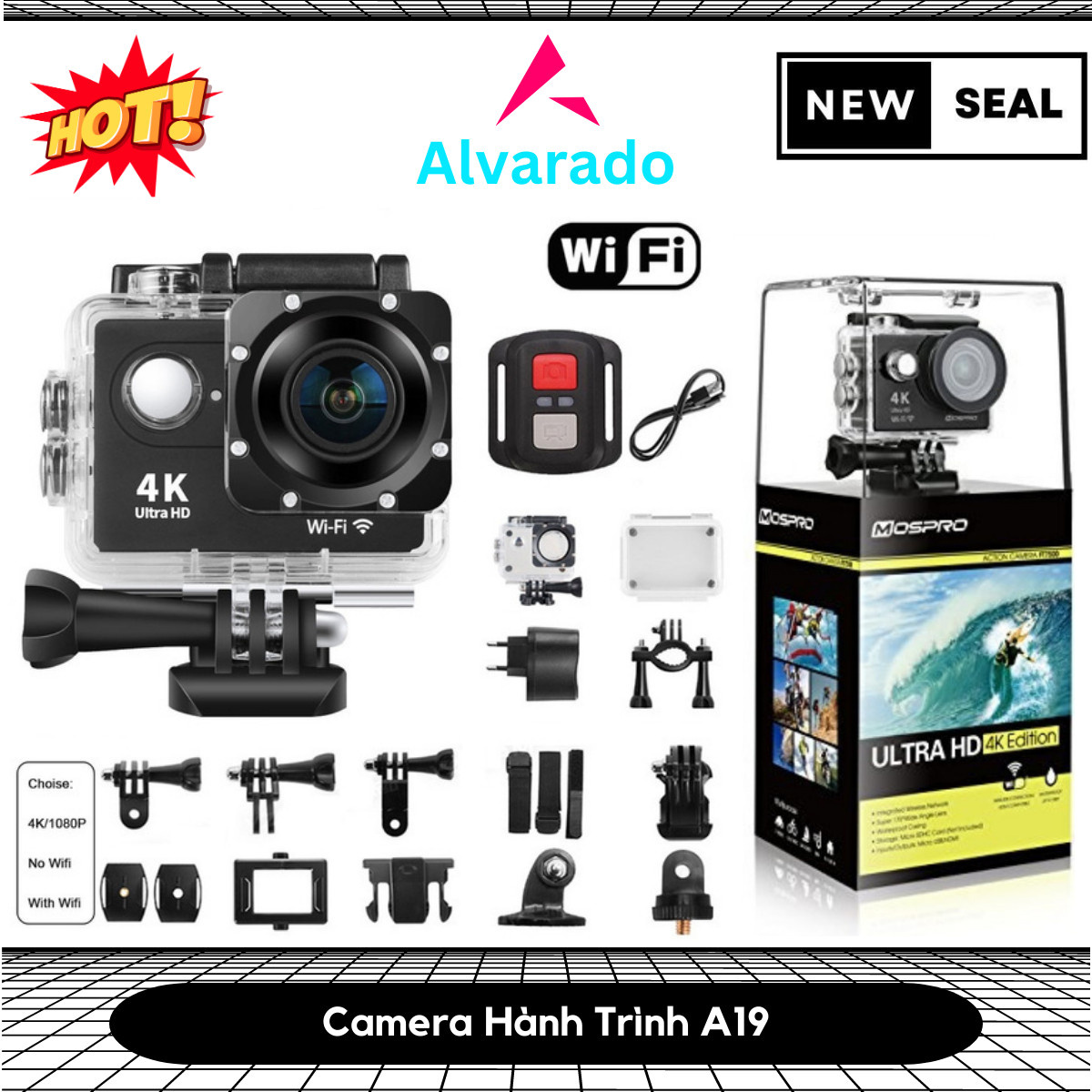 Camera Hành Trình A19 FullBox, Full HD 1080p, Độ Quay Sắc Nét 4K Có Remote Cao Cấp - Camera Hành Trình Xe Máy,Xe Đạp Pin 3h, Camera Thể Thao Ngoài Trời Gắn Mũ Chống Nước, Chống Rung