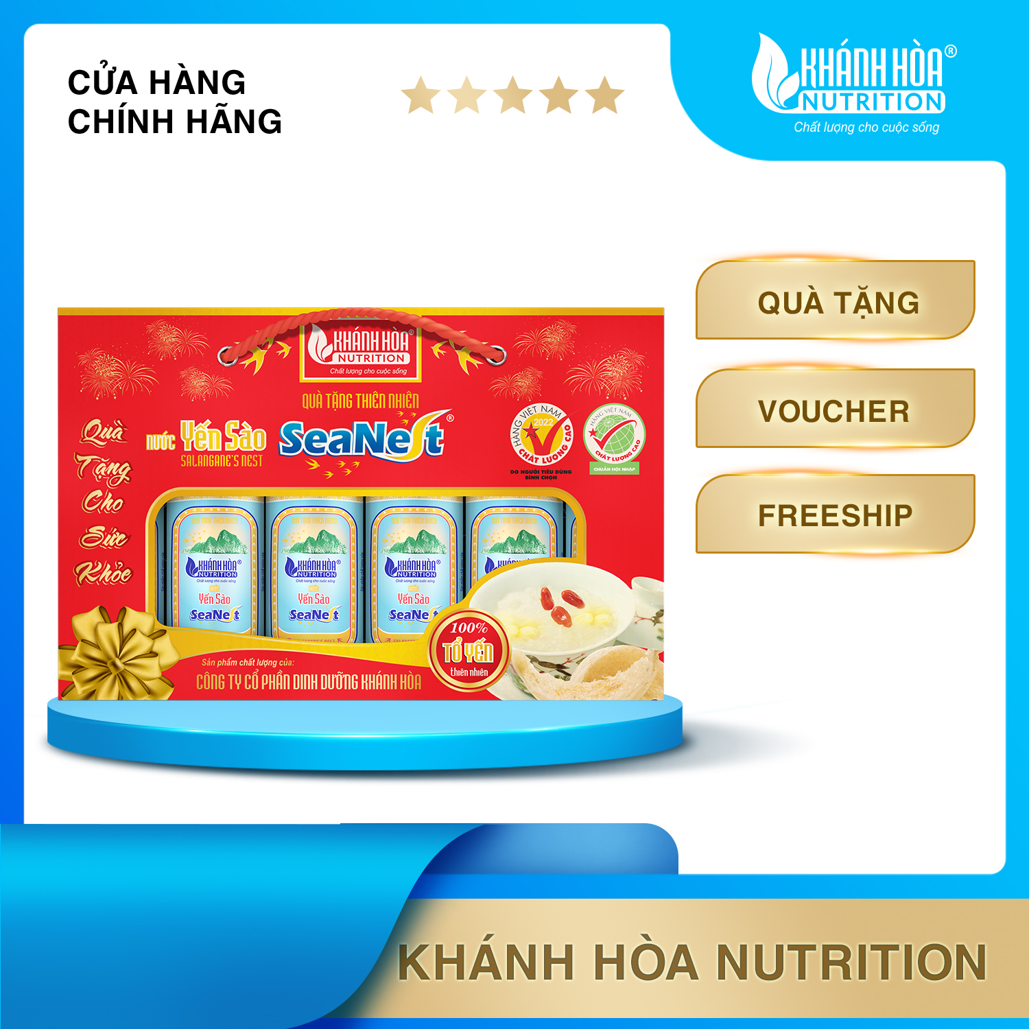 Hộp Quà Lon Ngang Nước Yến Sào Cao Cấp SeaNest 3% Tổ Yến - Khánh Hòa Nutrition ( 6 Lon x 190 ML  )